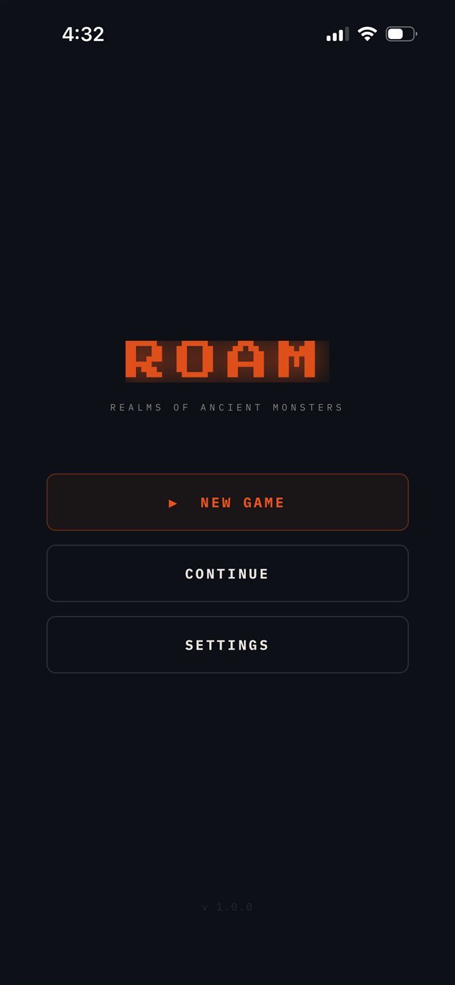 The ROAM title screen with New Game, Continue and Settings.