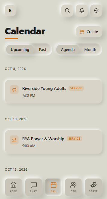 Calendar: services and events in one agenda.